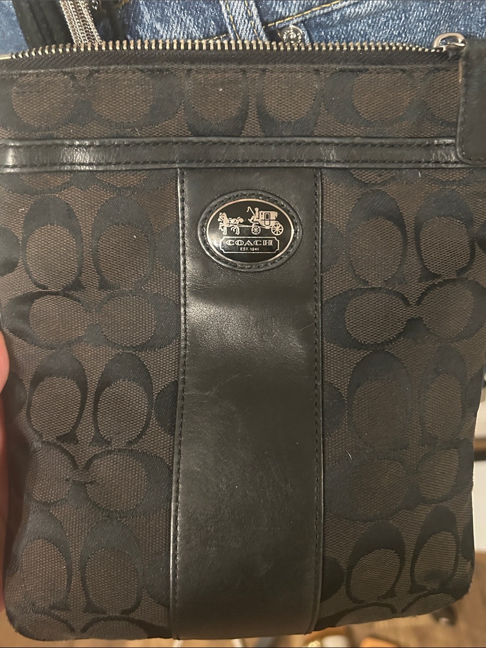 Vintage Coach Black Signature Crossbody Messenger bag